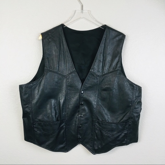 Lariat Leathers Other - VTG Lariat Black Leather Western Vest XXL